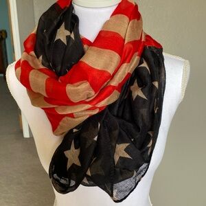 Red , Beige and Black Stars and Stripes Infinity Scarf